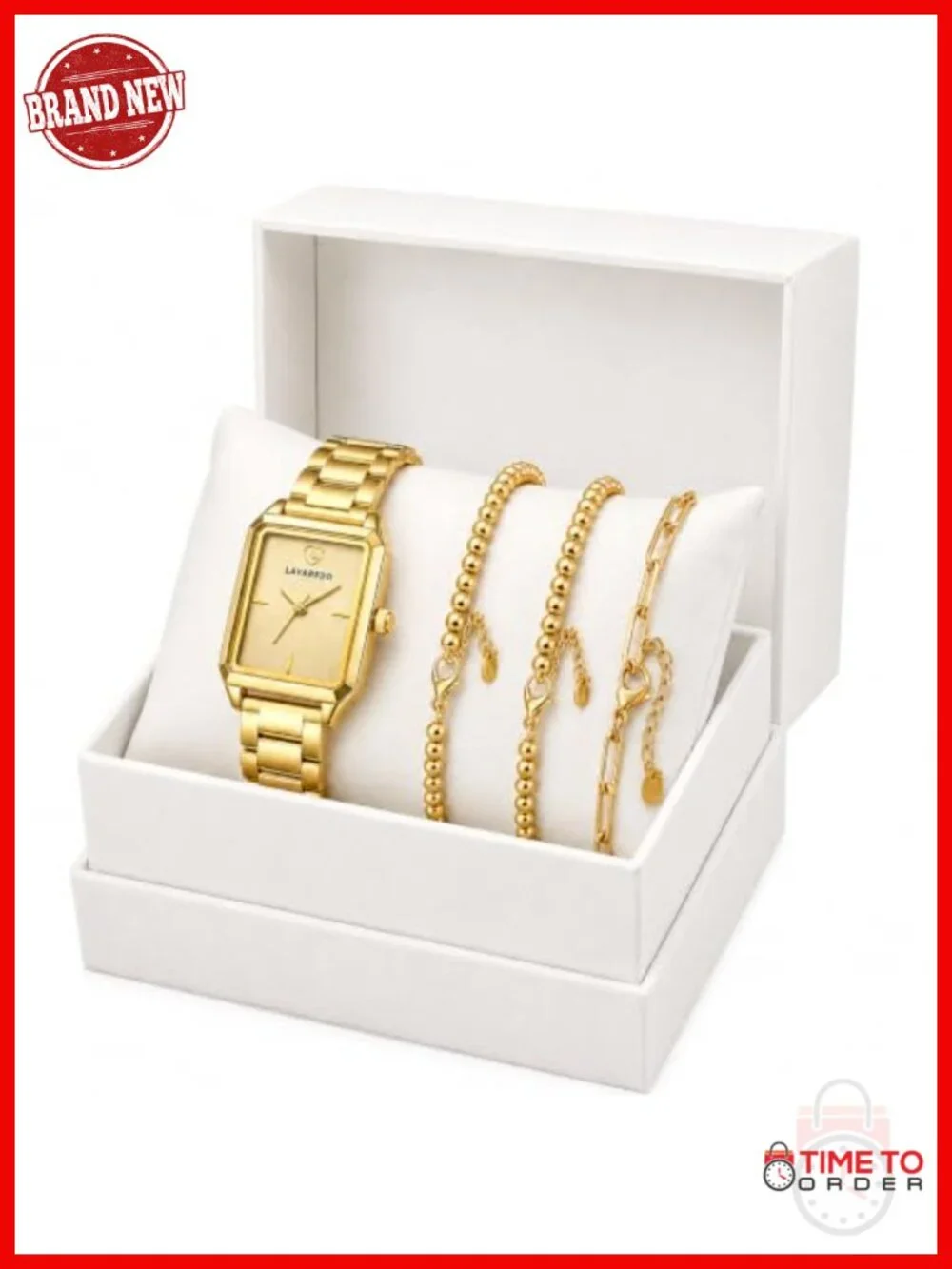 Luxury Gold Watch Set with Japanese Quartz Movement Dainty Stainless Steel